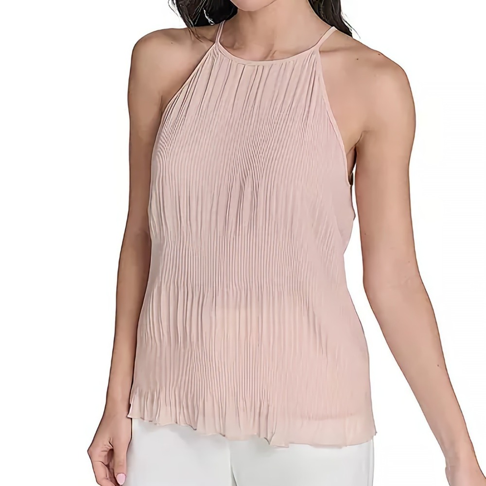 Calvin Klein Pleated Chiffon Halter Neck Stretch Tank Top Womens Size L NWT